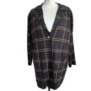 Anne Klein Women's Black Camel Long Cardigan Sweater size ‎ XL Oversized Luxury